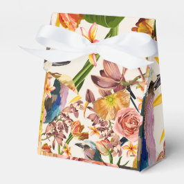 Vogel, oranje lentebloemen, tropische illustratie bedankdoosjes