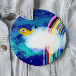 Vogel regenboog blauwe lucht ronde button 6,0 cm
