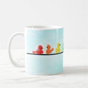 Vogel regenboog op een draad koffiemok