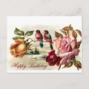 Vogel Rozen Verjaardag Briefkaart