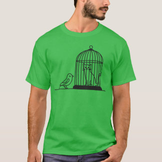 Vogel staren naar kat in vogelkooi 1 kleur Vector  T-shirt