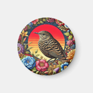 Vogel te midden van kleurrijke bloemen magneet