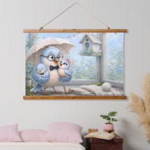 Vogel Vader en Baby Muur Tapijt