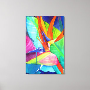 Vogel van de Paradise Strelitzia waterverf art. Canvas Afdruk
