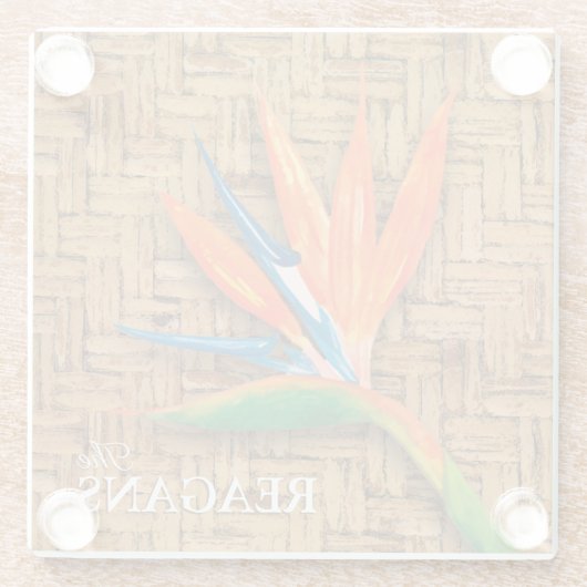 Vogel van het Paradijs op Wicker Custom Glazen Onderzetter (Achterkant)