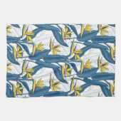 Vogel van paradijse bloemen op witte keukenhanddoe theedoek (Horizontaal)