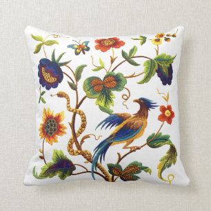 Vogel van Paradise Faux Jacobean Embroidery Kussen