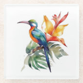 Vogel van Paradise, kleurrijke spookvogel'n bloem Glazen Onderzetter (Voorkant)