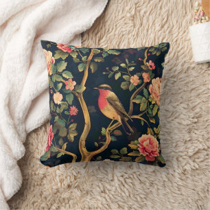 Vogel Vintage Patroon Bos Bloemmotief Kussen