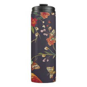Vogel, Vlinder, Borduurwerk Waterverf. Thermosbeker