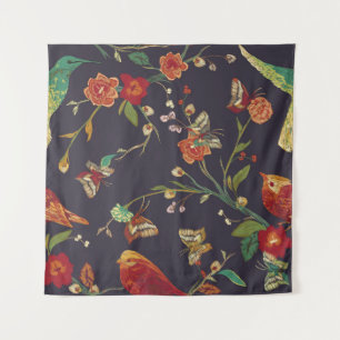  Vogel, Vlinder, Borduurwerk Waterverf. Wandkleed