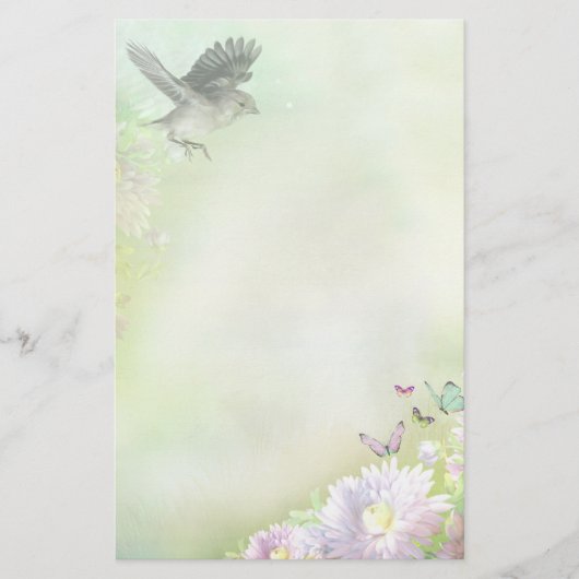 Vogel, vlinders, bloemen briefpapier (Voorkant)
