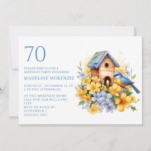 Vogel Vogelhuisje Blauwe Gele Bloemen 70ste Verjaa Kaart