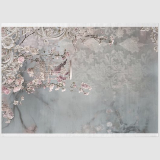 Vogel & Vogelkooi, Shabby Chic Floral Fantasy Tissuepapier (Voorkant)