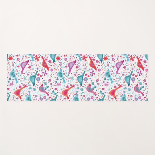 Vogel Waterverf Floral Boho Yogamat (Voorkant (horizontaal))