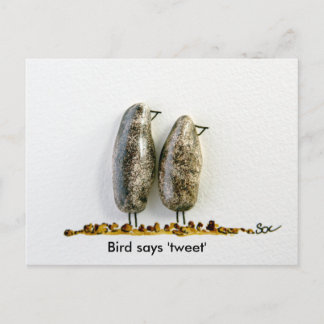Vogel zegt 'tweet' schattig hematiet paar briefkaart
