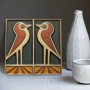 Vogel Zeventiger Jaren Zonsopgang Art Deco Wanddec Tegeltje