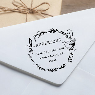 Vogeladres en Botanisch Wreatreturn-adres Rubberstempel