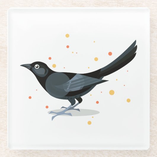 Vogelafbeelding - zwarte vogel glazen onderzetter (Voorkant)