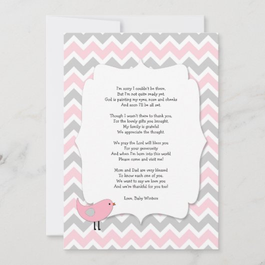 VogelBaby shower bedankt dat je het gedicht roze g (Voorkant)