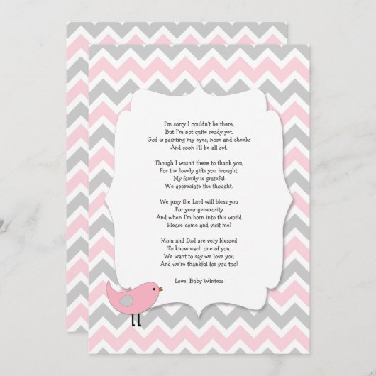 VogelBaby shower bedankt dat je het gedicht roze g (Voorkant / Achterkant)