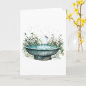 Vogelbad omringd door bloemen BLANK Kaart (Gele Bloem)