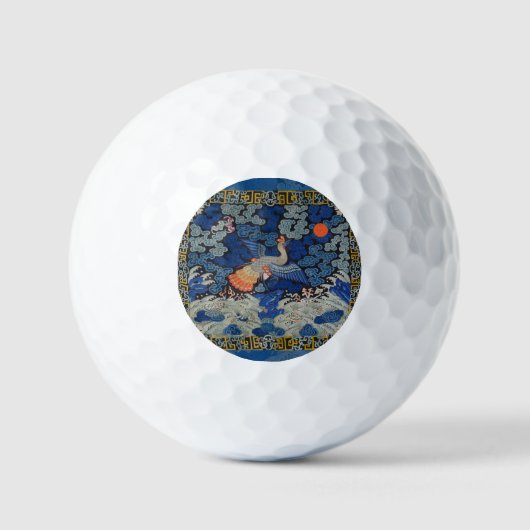 Vogelblauw Chinees borduurwerk  Golfballen (Voorkant)