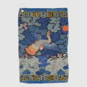 Vogelblauw Chinees borduurwerk Golfhanddoek (Voorkant)