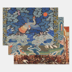 Vogelblauw Chinees borduurwerk  Inpakpapier Vel