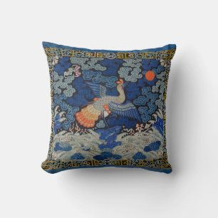 Vogelblauw Chinees borduurwerk  Kussen