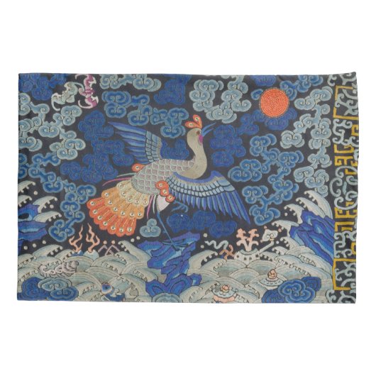 Vogelblauw Chinees borduurwerk Kussensloop (Achterkant)