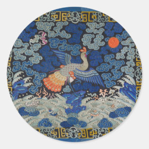 Vogelblauw Chinees borduurwerk Ronde Sticker