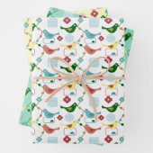 Vogelbloemen Retro Modern mid-century Patroon Inpakpapier Vel (In situ)