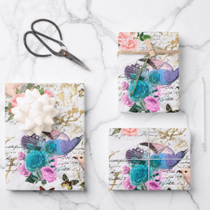  vogelbloemflesvlinder Art White-Gold-marble Inpakpapier Vel