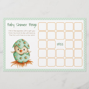 Vogeldragende Groene Neutrale Baby shower Bingo Ka