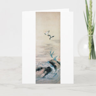 Vogelgevechten in de Mountain Stream, Hokusai Kaart