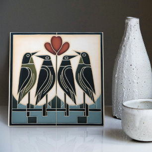 Vogelgezin Mackintosh Art Deco Nouveau Wanddecorat Tegeltje