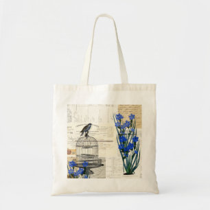  vogelgriep Blauwe bloemen Franse tas