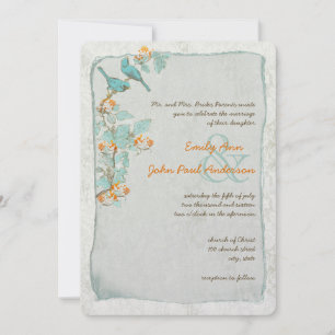 vogelgriep en Oranje Damask Wedding Kaart