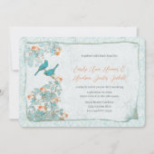  vogelgriep en Oranje Damask Wedding Kaart (Voorkant)