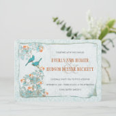  vogelgriep en Oranje Damask Wedding Kaart (Staand voorkant)