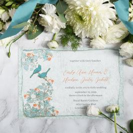 vogelgriep en Oranje Damask Wedding Kaart