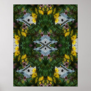 Vogelhuis Bloemen Tuin Spiegel Abstract Poster