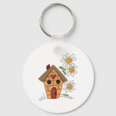 Vogelhuis met madeliefjes en hart volkskunst sleutelhanger (Achterkant)