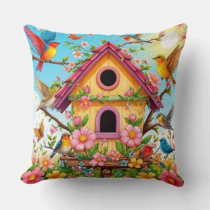 Vogelhuisje Met Vogels Tuin Scene Geschenk Voor Th Kussen