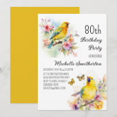  vogelkanaries Flowers 80th Birthday Kaart (Voorkant / Achterkant)