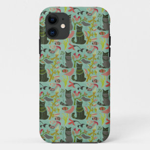 Vogelkatten en bloemen die kleine patronen terugge iPhone 11 hoesje