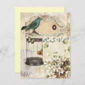 vogelkooi botanische bruiloft reactie RSVP Uitnodiging Briefkaart (Voorkant / Achterkant)