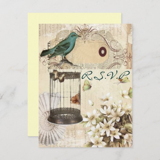 vogelkooi botanische bruiloft reactie RSVP Uitnodiging Briefkaart (Voorkant / Achterkant)