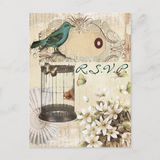 vogelkooi botanische bruiloft reactie RSVP Uitnodiging Briefkaart (Voorkant)